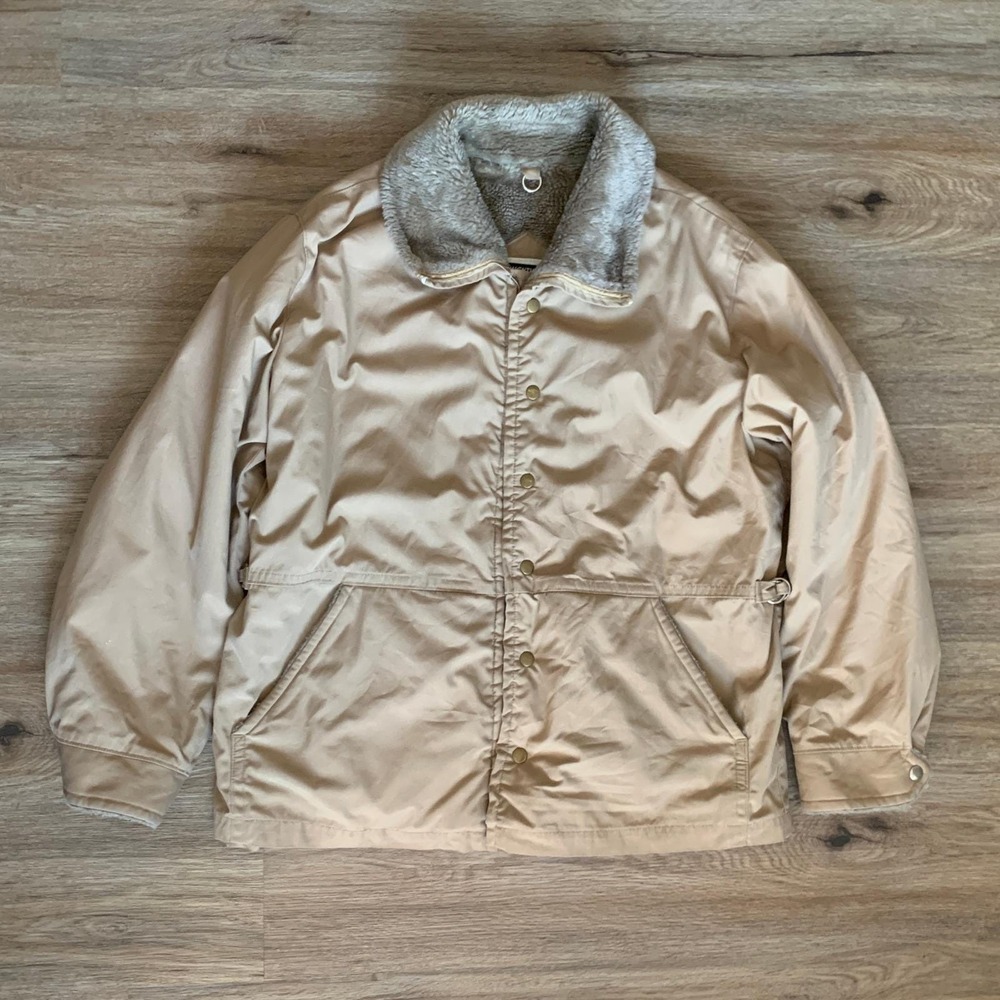 Men's Khaki Insulated Jacket with Faux Fur Collar - Picture 9 of 9